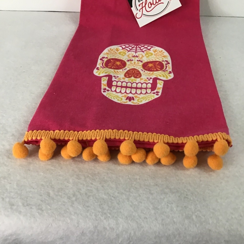 Day of Dead Kitchen Towel Sugar Skull Hot Pink Destination Holiday Marigold - Picture 3 of 12